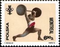(1976-036) Марка Польша "Тяжёлая атлетика"    Летние Олимпийские игры 1976, Монреаль II Θ